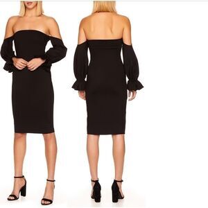 𝅺SUSANA Monaco Peasant Off The Shoulder Sheath Midi Dress M